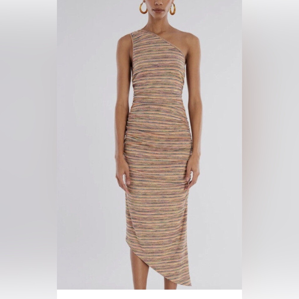 BCBG Red and Orange Ribbed One Shoulder Cocktail Dress